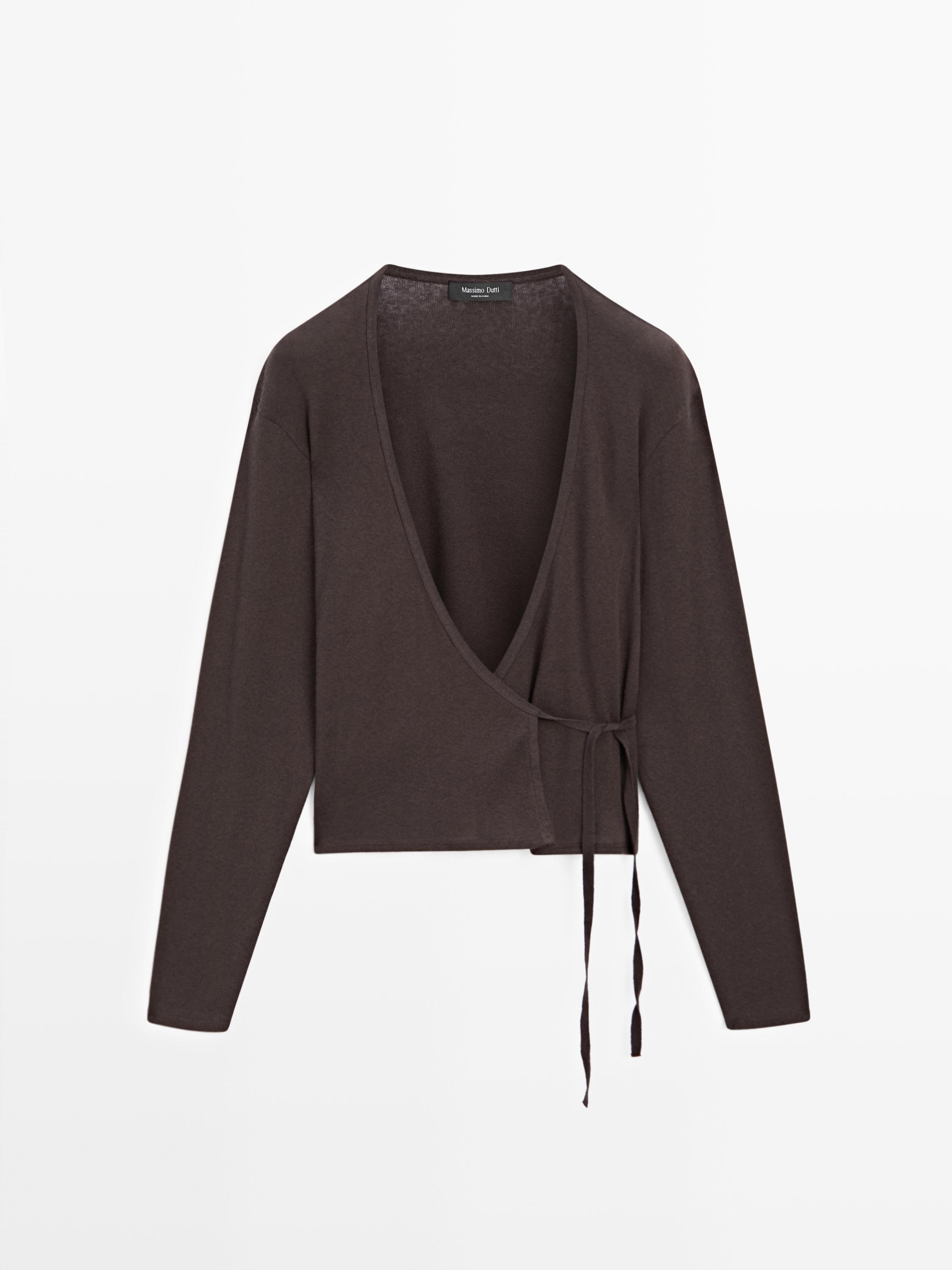 Cotton blend crossover knit cardigan